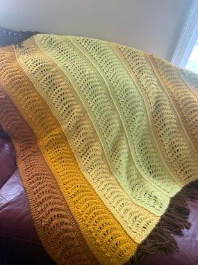 Vtg Crochet Ripple Afghan Blanket 75x53 Autumn Harvest Fall Granny Core Throw